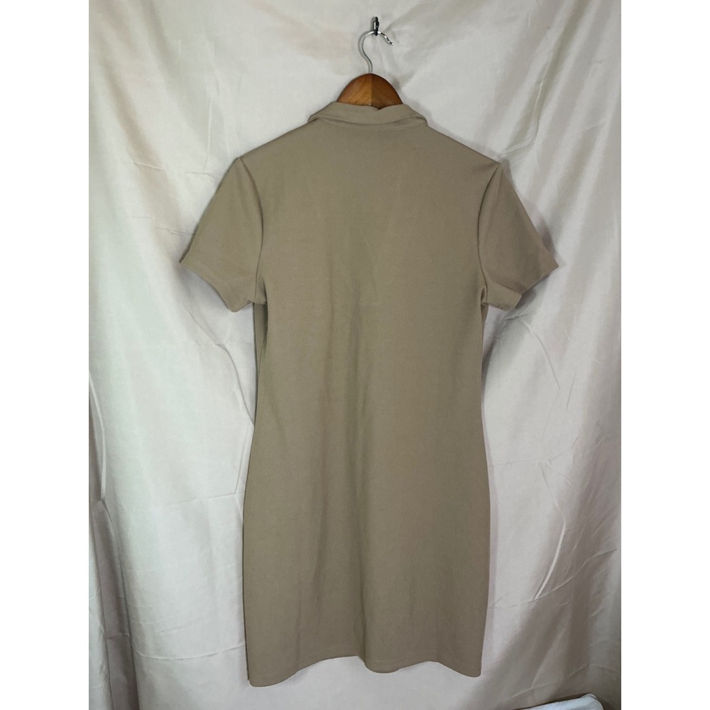 Cider Polo Mini Dress Womens M Khaki Tan Excellent Ribbed V-Neck Short Sleeve - Picture 5 of 9